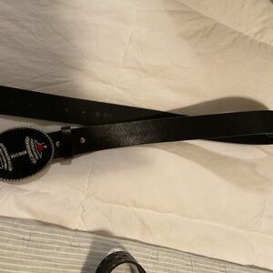 Black Leather Belt with Dumbbell Design